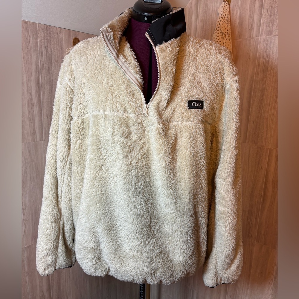 ZYIA Active Cream Sherpa Teddy Fleece Womens 1/4 Zip Pullover